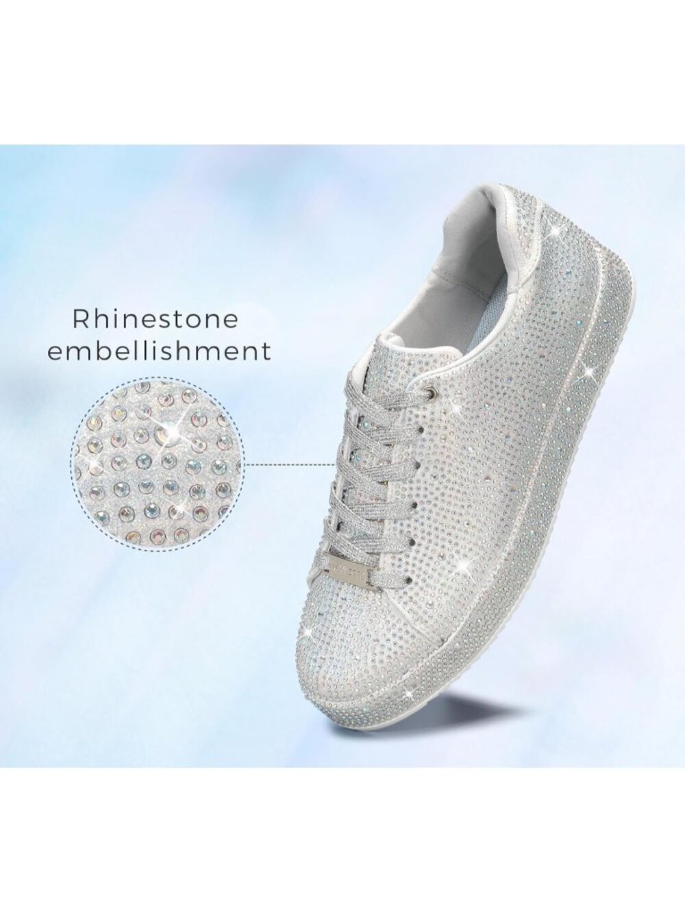 Women's Silver Stylish Sparkly Bling Rhinestone Fashion Glitter Non-Slip Sneaker - Picture 3 of 6